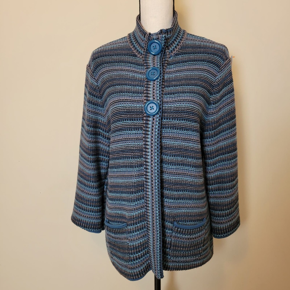 Croft & Barrow Cardigan Sweater XL Blue Striped Button Collar Soft Grandmacore - Picture 1 of 13